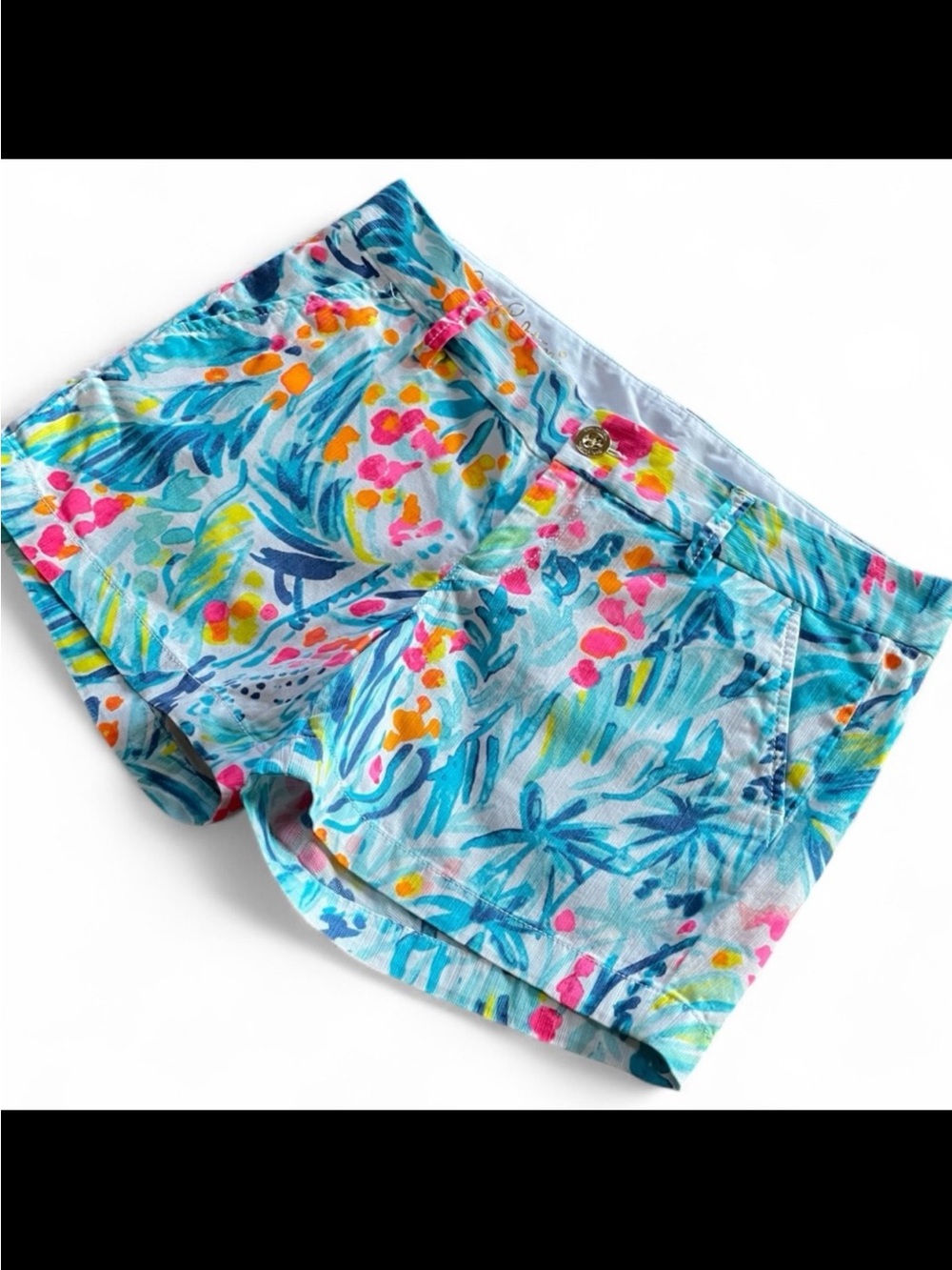 Lilly Pulitzer Serene Blue Tippy Top Tropical Print The Callahan Shorts Sz 6